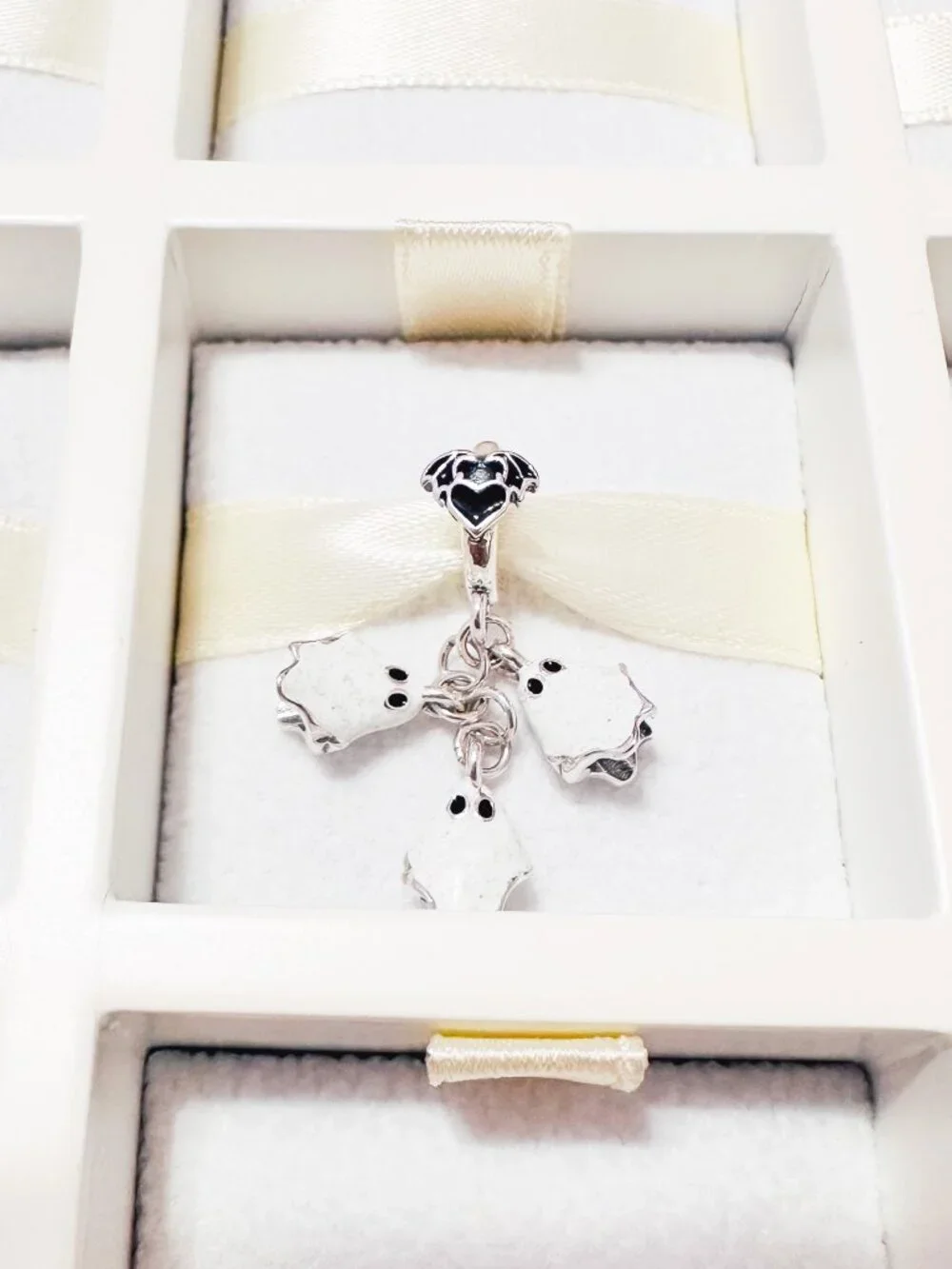 925 Sterling Silver Glow In The Dark Halloween Cute Ghosts Dangle Charm